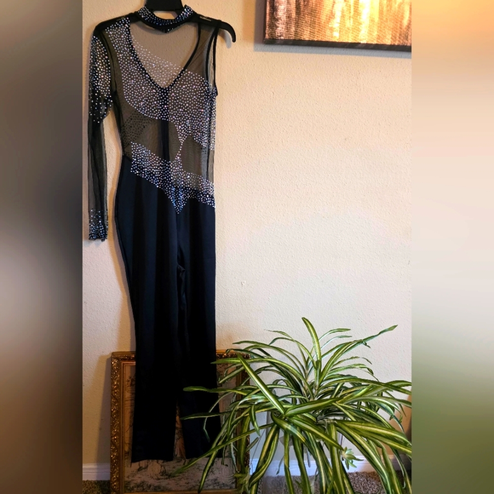 Sexy Sheer Black and Silver jumpsuit